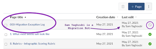 A screenshot of the migration log