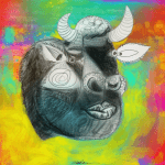 A painted bull-like animal with horns