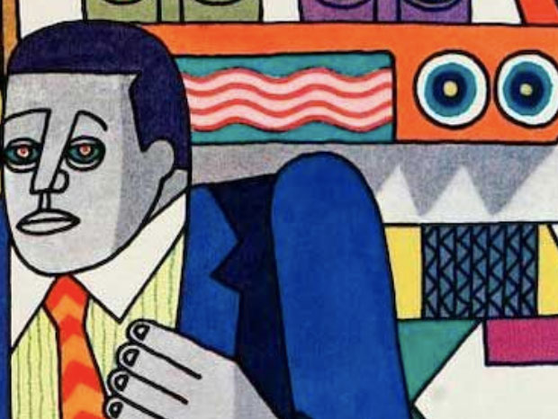 A funky quasi-cubist painting of a man in a business suit