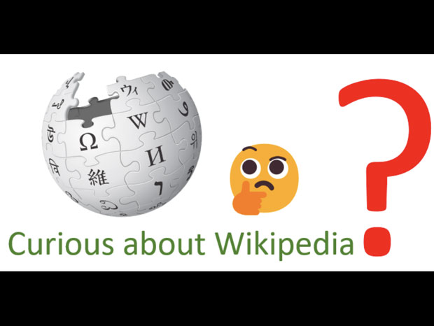 A screenshot of the Wikipedia homepage and a question face emoji