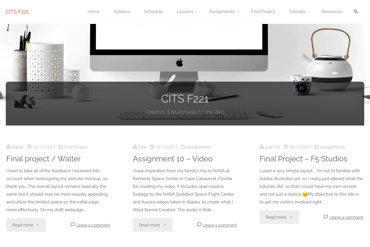 A screenshot of the class site for CITS F221